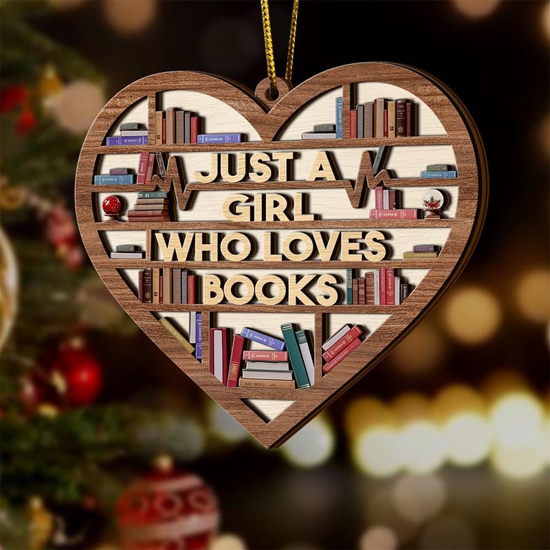 PERSONAL84 Book Ornament, Wooden Bookshelf Book Lovers Gifts Christmas Tree Decor, Just A Girl Who Loves Books, Book Club Gifts, Librarian Ornament, Gifts for Women, Coworker, Teacher, Reading Lovers - Image 4