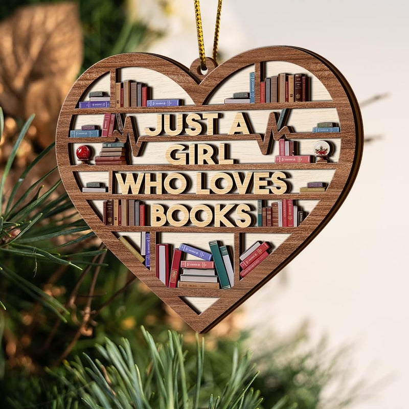 PERSONAL84 Book Ornament, Wooden Bookshelf Book Lovers Gifts Christmas Tree Decor, Just A Girl Who Loves Books, Book Club Gifts, Librarian Ornament, Gifts for Women, Coworker, Teacher, Reading Lovers - Image 2