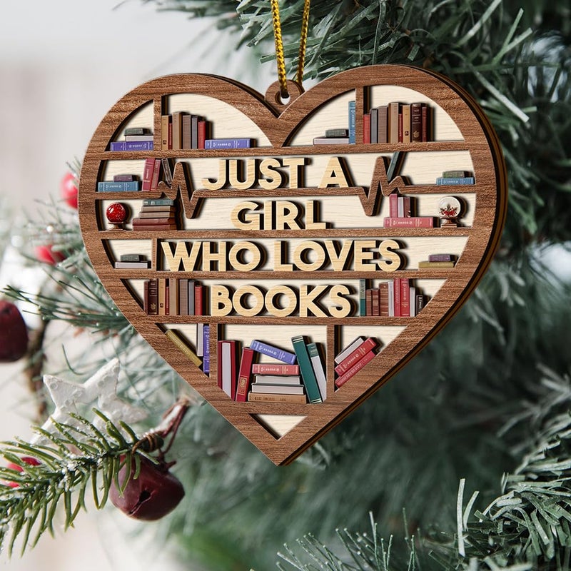 PERSONAL84 Book Ornament, Wooden Bookshelf Book Lovers Gifts Christmas Tree Decor, Just A Girl Who Loves Books, Book Club Gifts, Librarian Ornament, Gifts for Women, Coworker, Teacher, Reading Lovers - Image 3