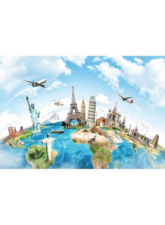 Yeele 5x3ft Globe Travel Backdrop Earth Map Worldwide Continent Famous Landmark Scenery Home Photography Background Around The World Infant Baby Adult Portrait Photo Booth Studio Props Photocall - Image 1