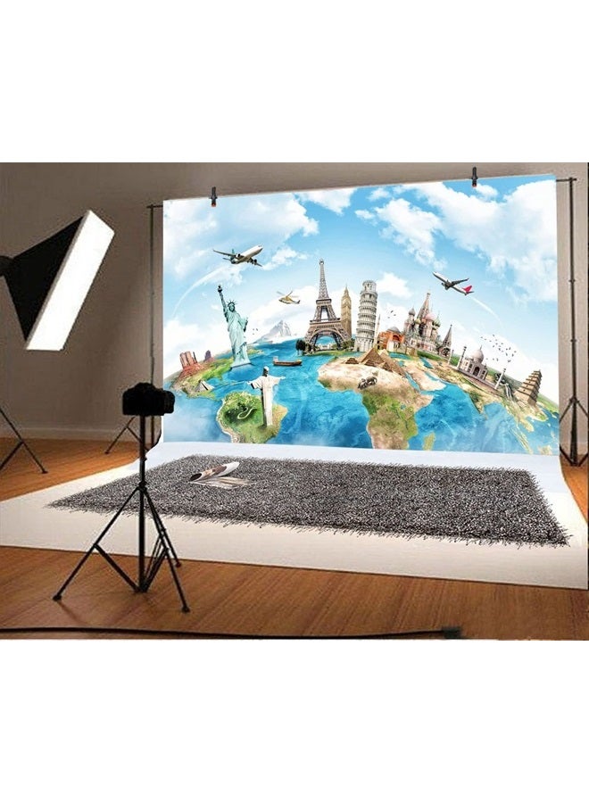 Yeele 5x3ft Globe Travel Backdrop Earth Map Worldwide Continent Famous Landmark Scenery Home Photography Background Around The World Infant Baby Adult Portrait Photo Booth Studio Props Photocall - Image 2