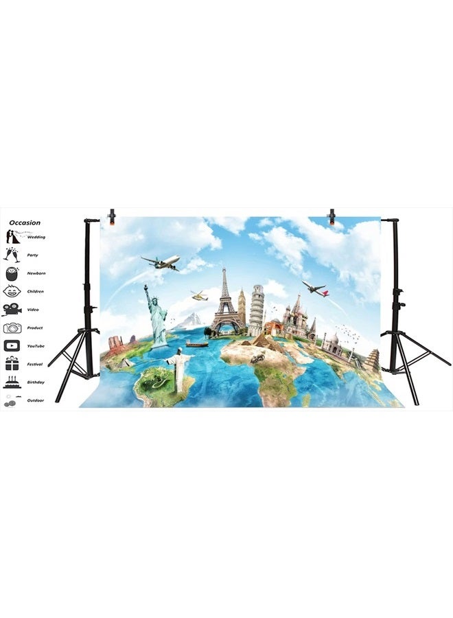 Yeele 5x3ft Globe Travel Backdrop Earth Map Worldwide Continent Famous Landmark Scenery Home Photography Background Around The World Infant Baby Adult Portrait Photo Booth Studio Props Photocall - Image 3