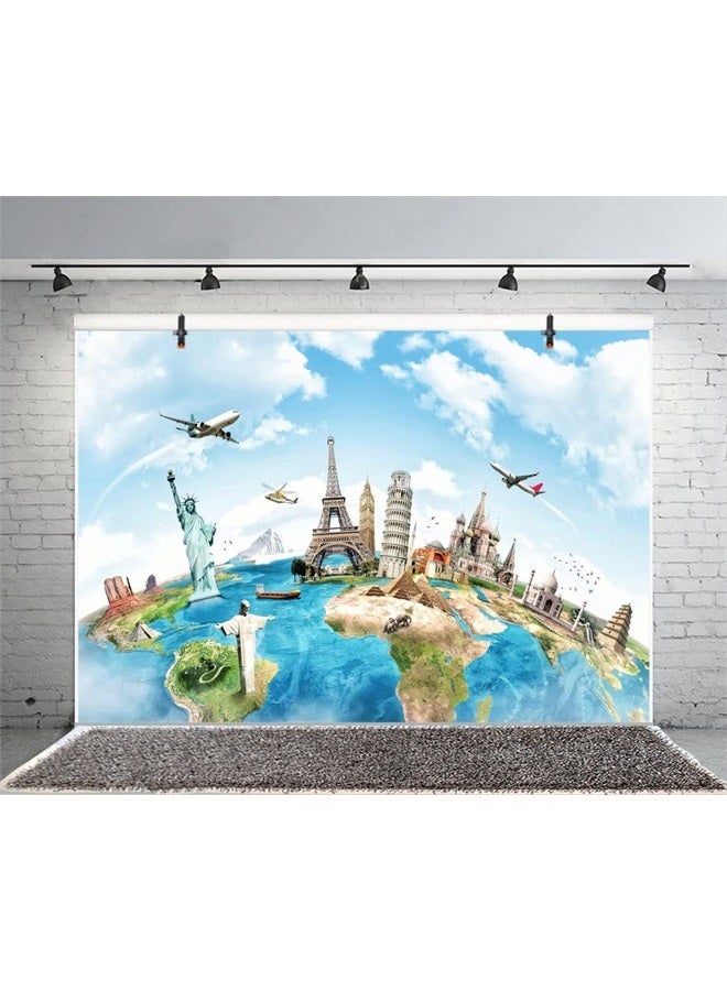 Yeele 5x3ft Globe Travel Backdrop Earth Map Worldwide Continent Famous Landmark Scenery Home Photography Background Around The World Infant Baby Adult Portrait Photo Booth Studio Props Photocall - Image 4