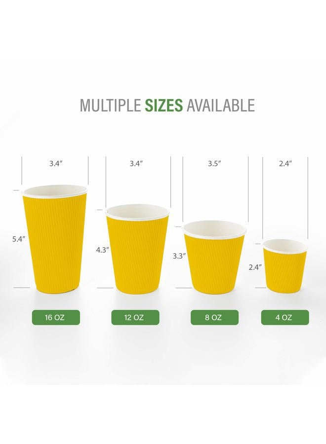 Restaurantware Ripple Wall Coffee Cups 500 Count 8 Ounce Insulated Yellow Paper Cups, Rolled Rim Spill-Resistant Disposable Paper Non-Slip for Coffee, Beverages - Image 3
