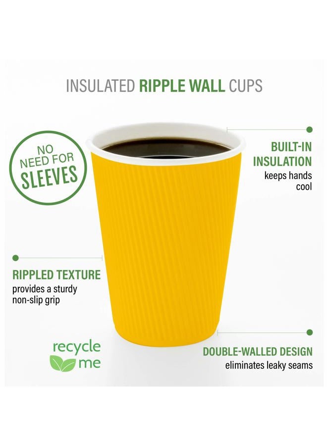 Restaurantware Ripple Wall Coffee Cups 500 Count 8 Ounce Insulated Yellow Paper Cups, Rolled Rim Spill-Resistant Disposable Paper Non-Slip for Coffee, Beverages - Image 4