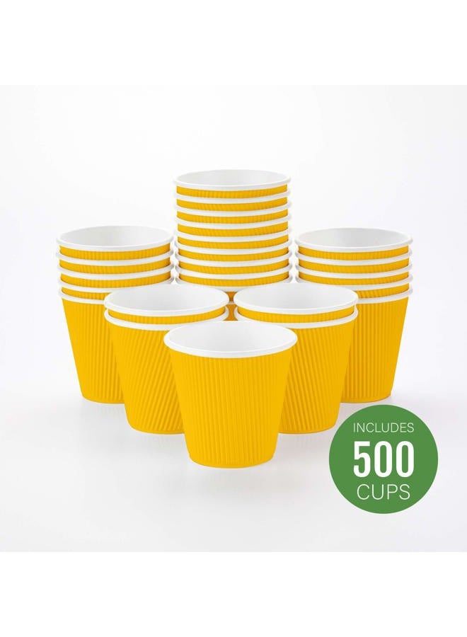 Restaurantware Ripple Wall Coffee Cups 500 Count 8 Ounce Insulated Yellow Paper Cups, Rolled Rim Spill-Resistant Disposable Paper Non-Slip for Coffee, Beverages - Image 2