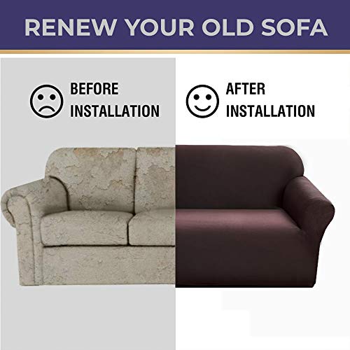 LUXTON HOME Universal Elastic Sofa Cover Stretchable Slipcover for Any Type of Sofa | Spandex Jacquard Fabric | Easy Installation & Washable | Living Room,Office (Chocolate Brown, Three Seater) - Image 4