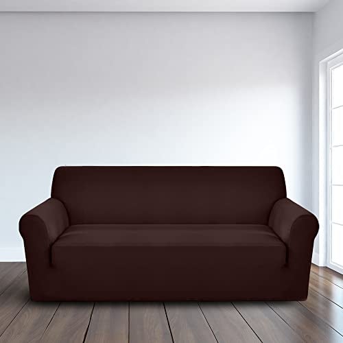 LUXTON HOME Universal Elastic Sofa Cover Stretchable Slipcover for Any Type of Sofa | Spandex Jacquard Fabric | Easy Installation & Washable | Living Room,Office (Chocolate Brown, Three Seater) - Image 1