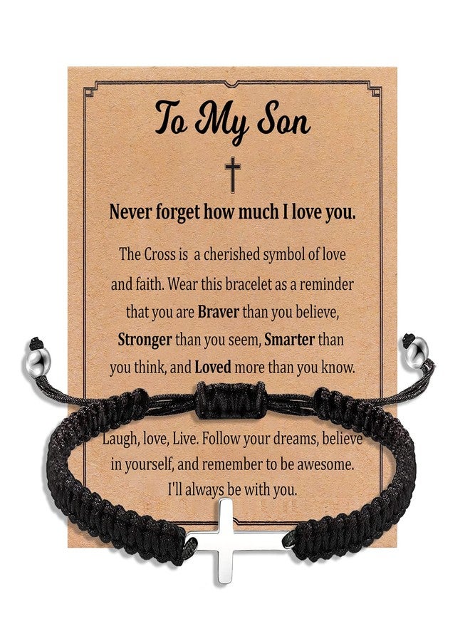 Korotho To My Son Bracelet Son Gifts from Mom Dad, Cross Bracelet Gift for Sons Confirmation Easter Graduation Christmas Gifts Birthday Gift for 15 16 18 Year Old Men from Mother Father - Image 1