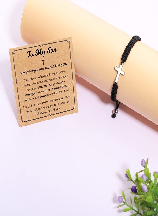 Korotho To My Son Bracelet Son Gifts from Mom Dad, Cross Bracelet Gift for Sons Confirmation Easter Graduation Christmas Gifts Birthday Gift for 15 16 18 Year Old Men from Mother Father - Image 3