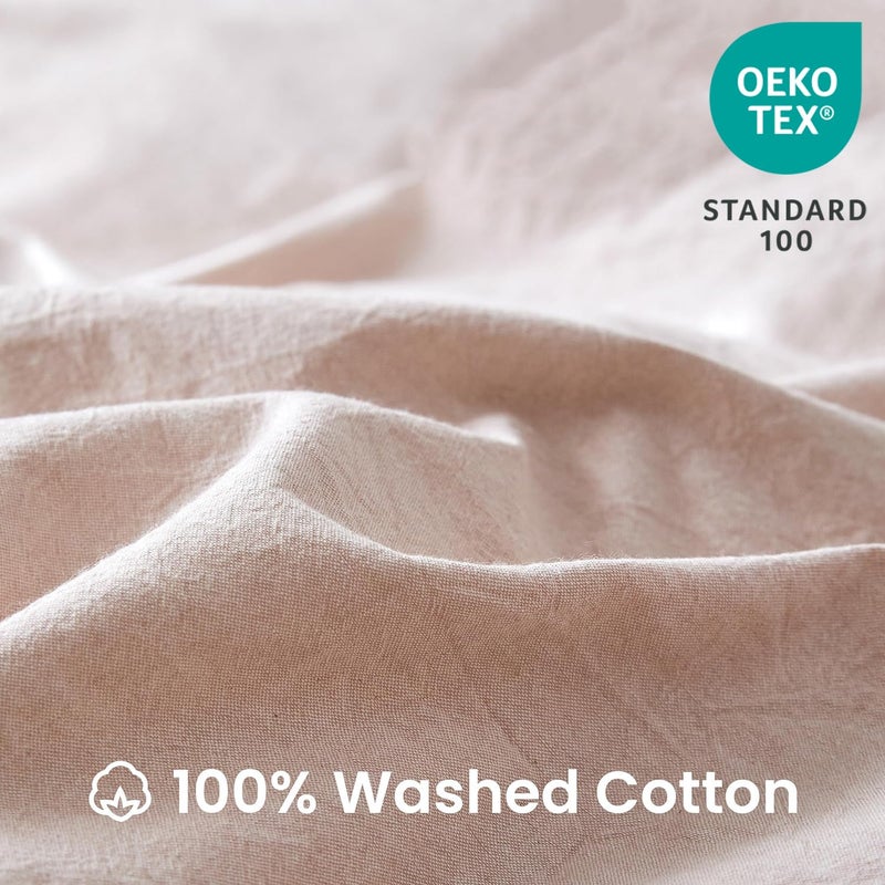 BISELINA 100% Washed Cotton Duvet Cover Set 2pcs with Bowknot Ties Strap Solid Color Linen Like Textured Durable Breathable Soft Comfy Chic Bedding (Twin, Pale Pink) - Image 2