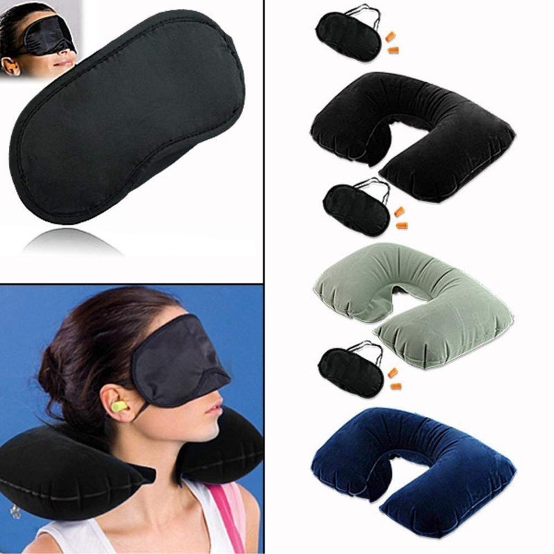 Tree Fit Tree Fit 3 in 1 Tourist Neck Travel Pillow with Cushion CarEye Makes Sleep Rest Shade and Ear Plug MultiColor Pack of 2