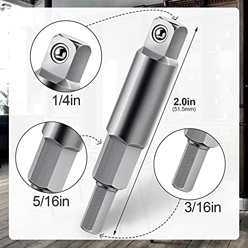 ANCIRS 2 Pack 3/16 to 5/16 Service Wrench Hex Key Adapter, Ratchet Wrench Hexagon Bit Adapter Kit, HVAC Valve Opener for Air Conditioning Refrigeration Equipment Repair-Silver Finish - Image 2