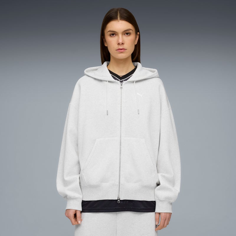 PUMA Essentials Oversized Full-Zip Fleece Womens White Hoodie - Image 1