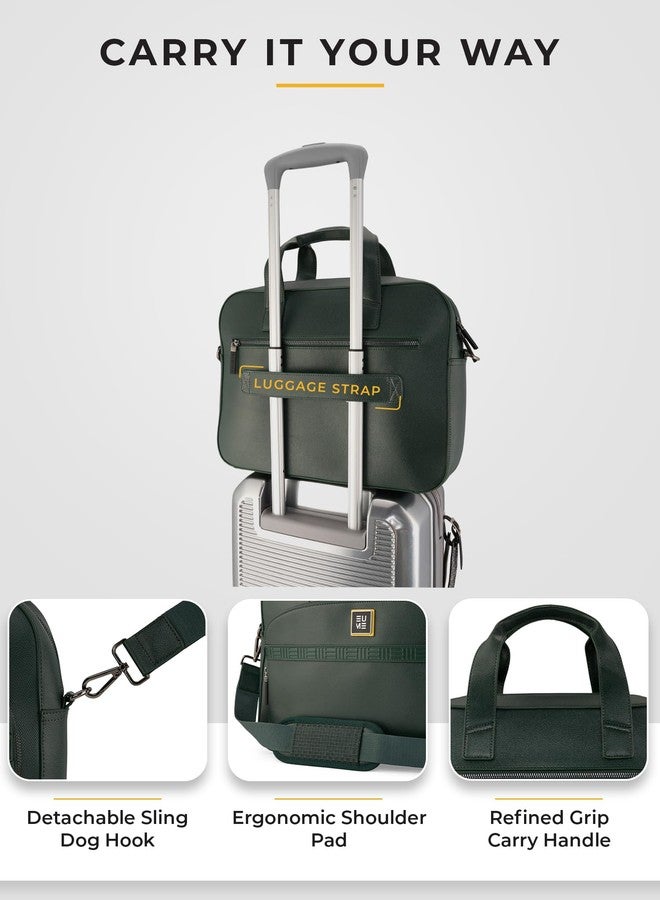 EUME Optimo Laptop Bag for Men | Water Resistant Messenger Bag | Tablet Compartment| Multiple Organisers | Fits Upto 15" Laptop | Vegan Leather Office Bag | Forest Green - Image 5