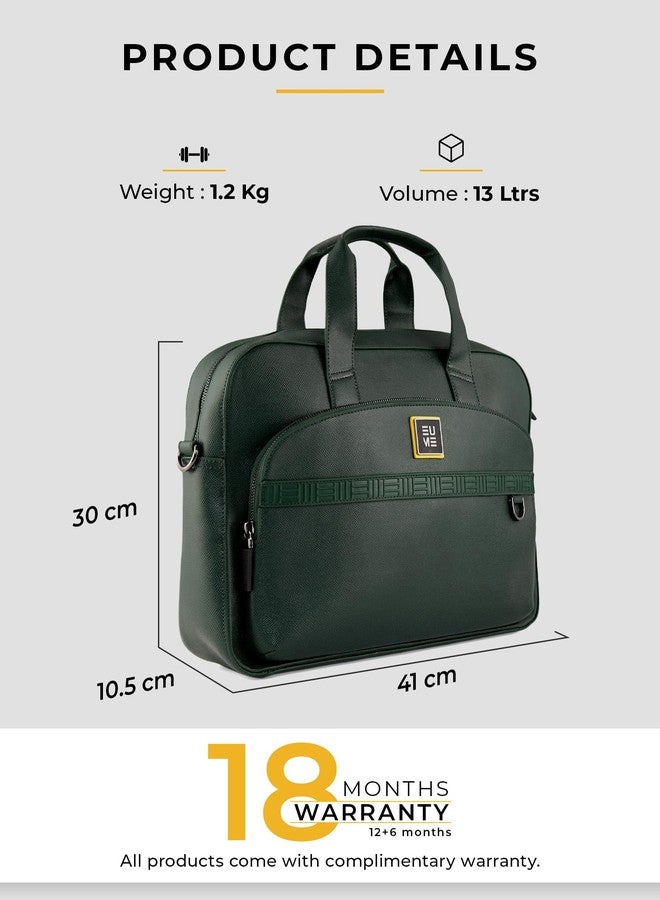 EUME Optimo Laptop Bag for Men | Water Resistant Messenger Bag | Tablet Compartment| Multiple Organisers | Fits Upto 15" Laptop | Vegan Leather Office Bag | Forest Green - Image 3