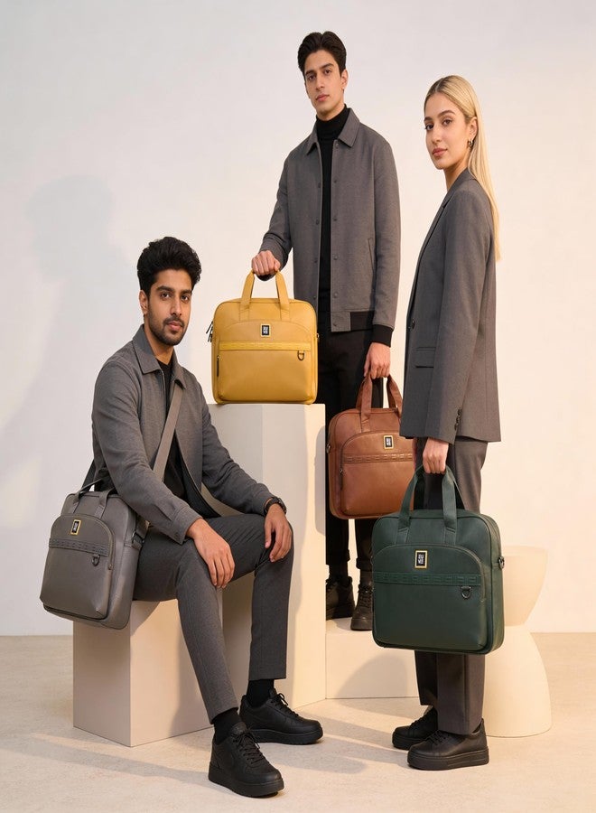 EUME Optimo Laptop Bag for Men | Water Resistant Messenger Bag | Tablet Compartment| Multiple Organisers | Fits Upto 15" Laptop | Vegan Leather Office Bag | Forest Green - Image 2