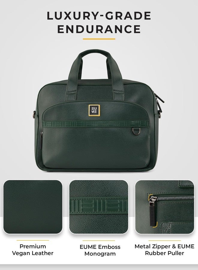 EUME Optimo Laptop Bag for Men | Water Resistant Messenger Bag | Tablet Compartment| Multiple Organisers | Fits Upto 15" Laptop | Vegan Leather Office Bag | Forest Green - Image 4