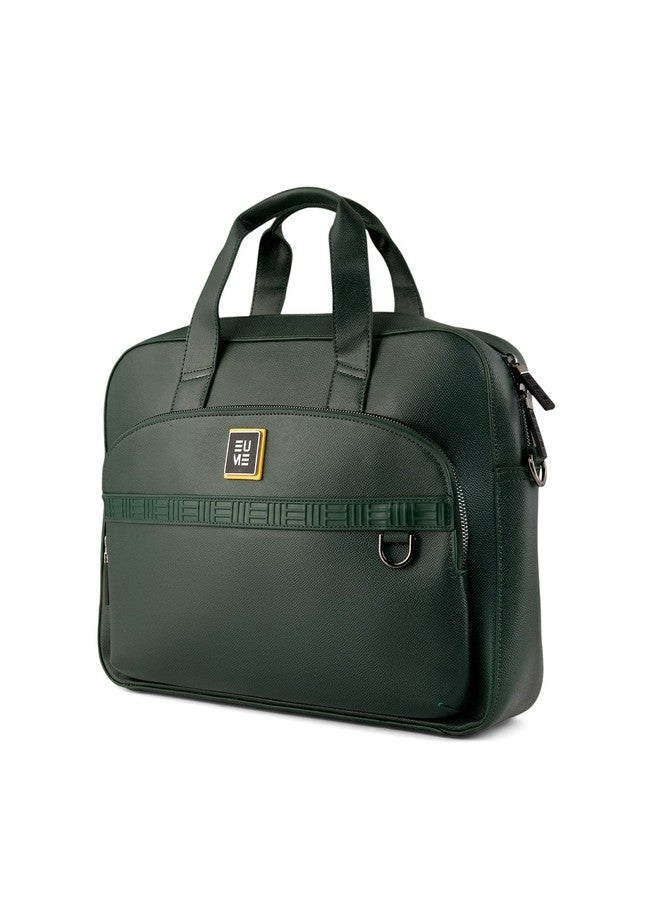 EUME Optimo Laptop Bag for Men | Water Resistant Messenger Bag | Tablet Compartment| Multiple Organisers | Fits Upto 15" Laptop | Vegan Leather Office Bag | Forest Green - Image 1