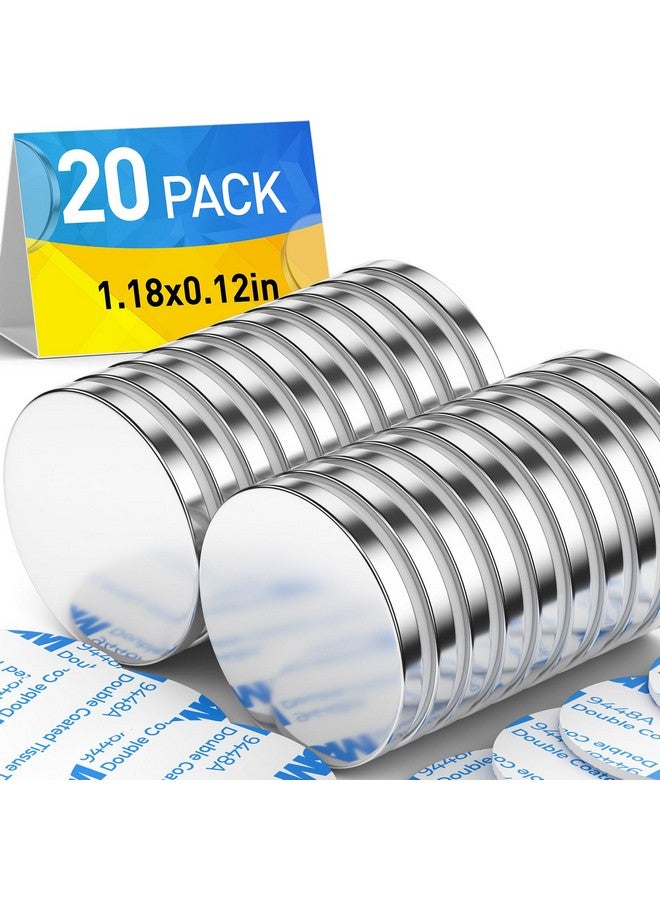 جرتارد مجموعة من 20 قطعة من مغناطيسات النيوديميوم شديدة التحمل من المعادن النادرة، مغناطيسات أقراص نيوديميوم فائقة القوة مع لاصق مزدوج الجوانب للاستخدام المنزلي والبناء والثلاجة والحرف اليدوية والمكتب - عمق 1.18 بوصة × ارتفاع 0.12 بوصة - Image 1