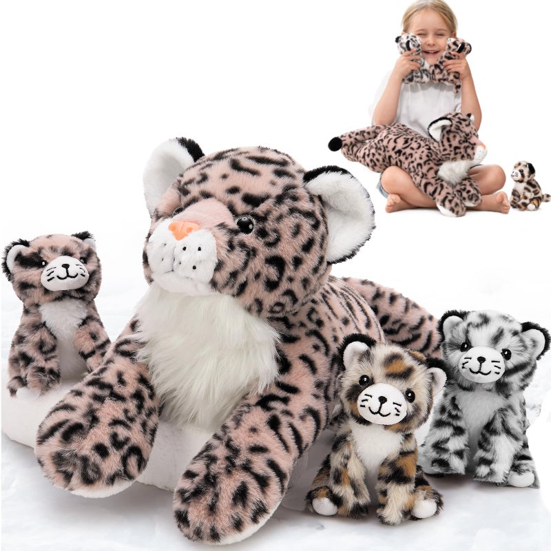 MorisMos Pink Cheetah Stuffed Animal with Babies18 Large Mommy Leopard with Cub PlushiesMama Baby Leopard Stuffed Animals SetRealistic Cheetah Toys Gift for Girl Kid Birthday Jungle Party Decor - Image 3