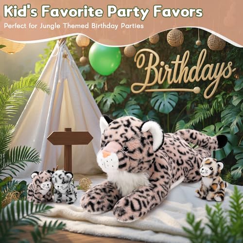 MorisMos Pink Cheetah Stuffed Animal with Babies18 Large Mommy Leopard with Cub PlushiesMama Baby Leopard Stuffed Animals SetRealistic Cheetah Toys Gift for Girl Kid Birthday Jungle Party Decor - Image 5