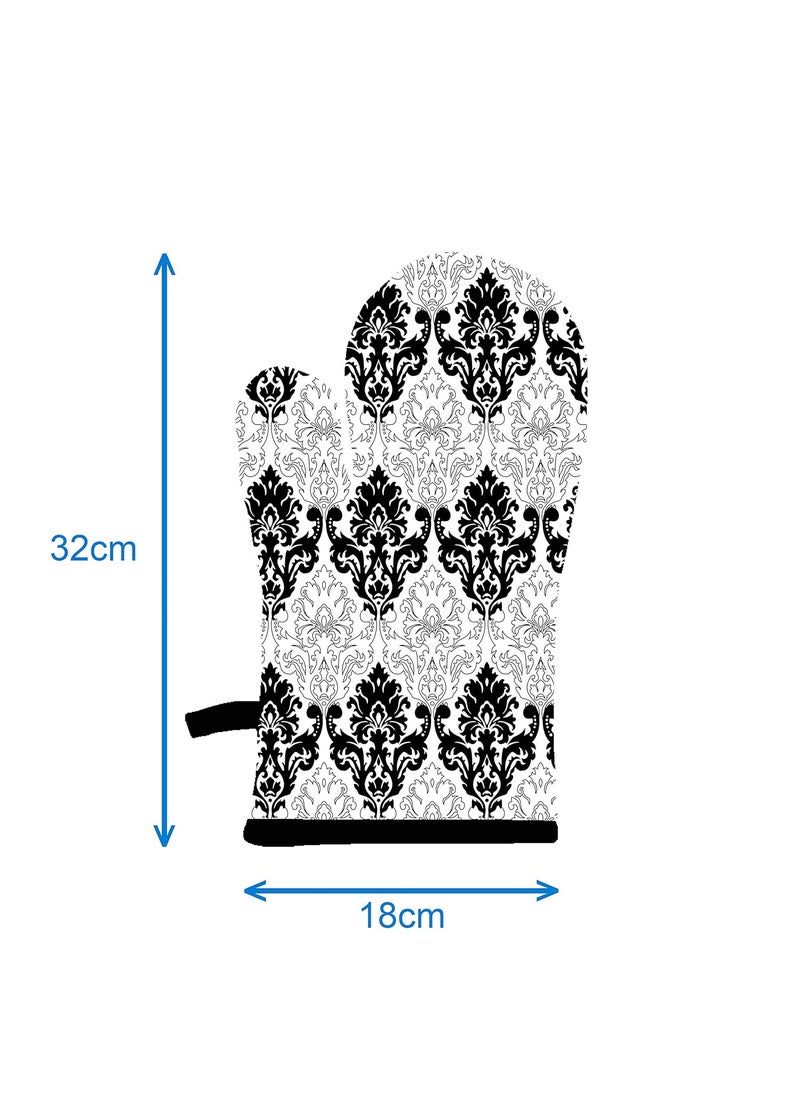 AIRWILL Airwill Cotton Designer Pattern Heat Resistant Kitchen Linens 1 Oven Mitt 1 Pot Holder BlackWhite  - Image 2