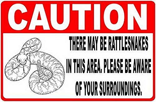 Caution There May Be Rattlesnakes in Area Sign Novelty Vintage Outdoor Yard Signs Safety Warning Sign Tin Plate Plaque 8x12 Inches