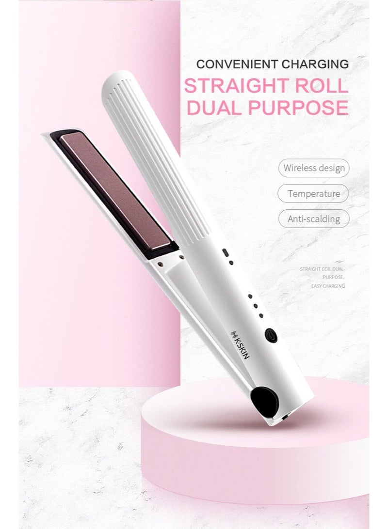 K.SKIN 2-in-1 Cordless Hair Straightener/Curler - 3D floating heating panel, 3 temperature settings, maximum temperature up to 200°C, USB charging for easy portability. - Image 1