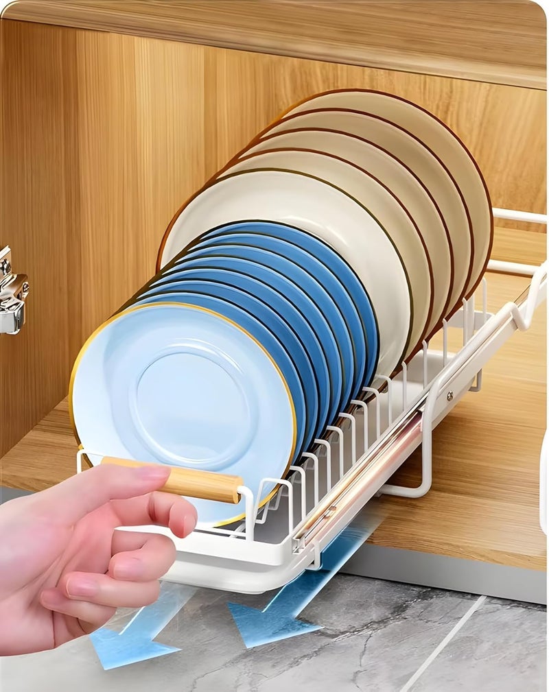 ESTAMINE Dish Drying Rack with Drainboard Slideable Dish Rack Organizer for Kitchen Pull Out Dish Drying Holder Strong LoadBearing Dish Drainer Organizer - Image 1