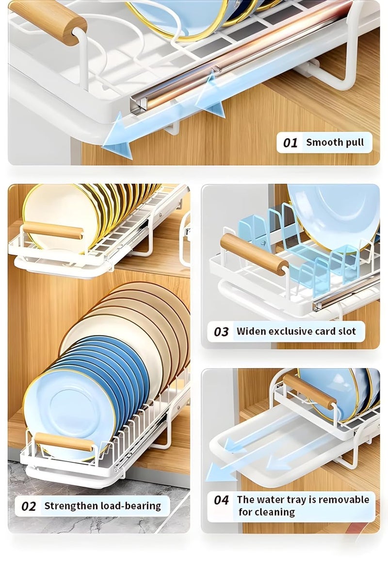 ESTAMINE Dish Drying Rack with Drainboard Slideable Dish Rack Organizer for Kitchen Pull Out Dish Drying Holder Strong LoadBearing Dish Drainer Organizer - Image 4