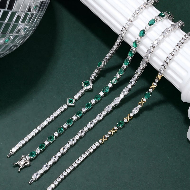 FANCIME May Birthstone Bracelets Sterling Silver Created Emerald Tennis Bracelet Emerald Fine Jewelry Gift for Women - Image 3