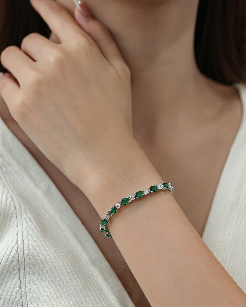 FANCIME May Birthstone Bracelets Sterling Silver Created Emerald Tennis Bracelet Emerald Fine Jewelry Gift for Women - Image 2