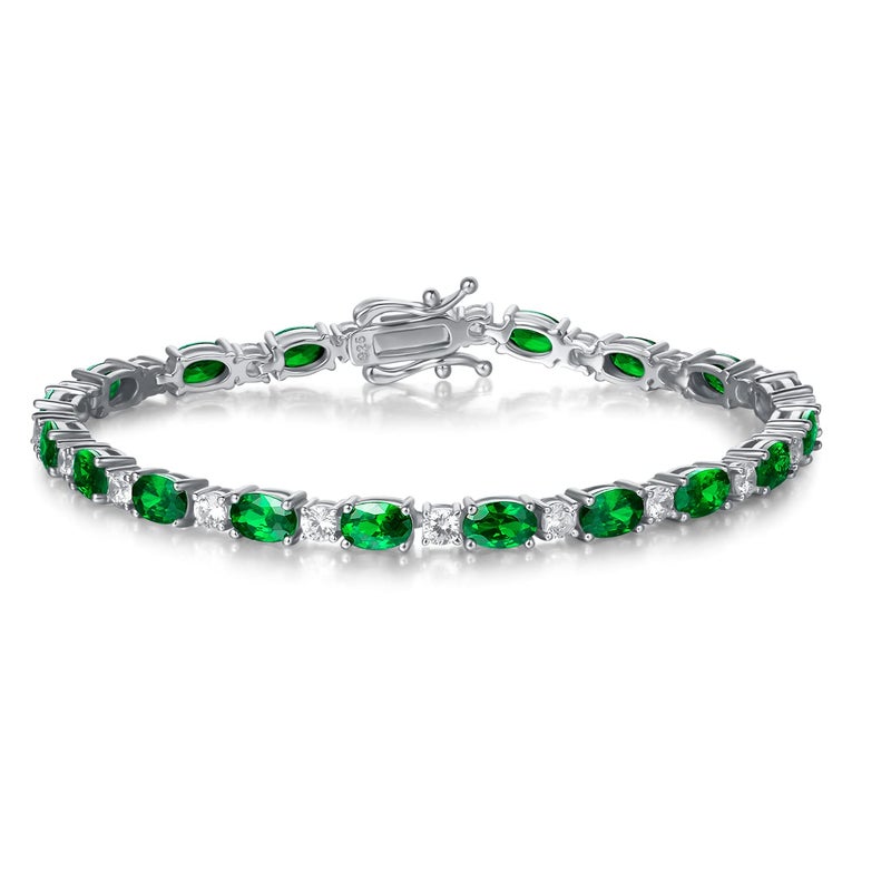 FANCIME May Birthstone Bracelets Sterling Silver Created Emerald Tennis Bracelet Emerald Fine Jewelry Gift for Women - Image 1