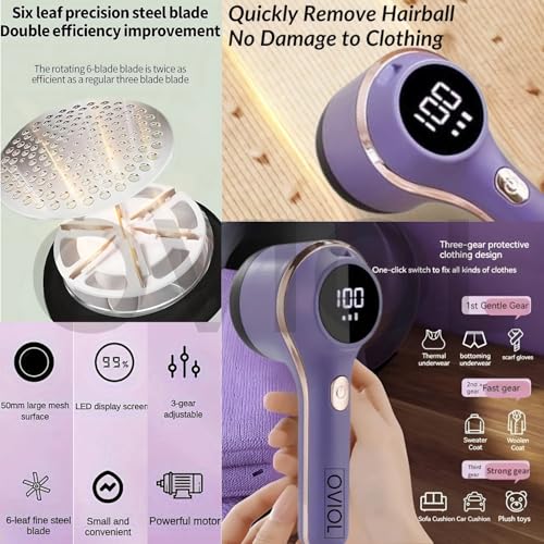 OVIOL Fabric Shaver Lint Remover for Clothes Led Display 3 Speed Rechargeable Portable Type C 2000mah Battery Fabric Ball Shaver Electric Lint Remover for Clothes Furniture Extra Blade (Multicolor) - Image 4