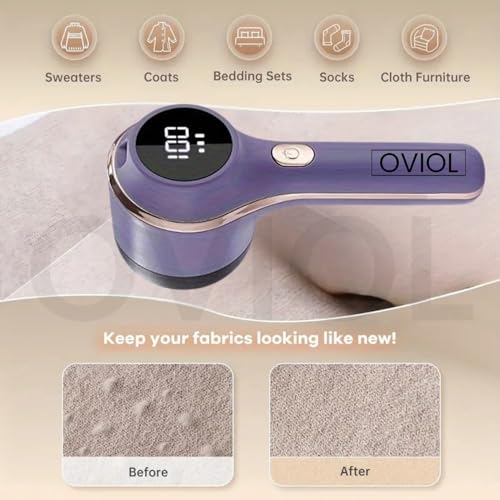 OVIOL Fabric Shaver Lint Remover for Clothes Led Display 3 Speed Rechargeable Portable Type C 2000mah Battery Fabric Ball Shaver Electric Lint Remover for Clothes Furniture Extra Blade (Multicolor) - Image 3