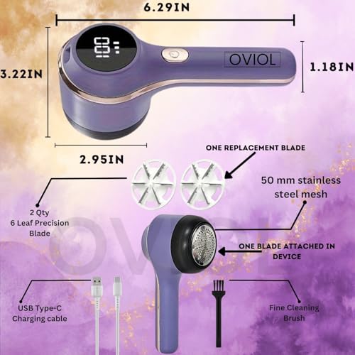 OVIOL Fabric Shaver Lint Remover for Clothes Led Display 3 Speed Rechargeable Portable Type C 2000mah Battery Fabric Ball Shaver Electric Lint Remover for Clothes Furniture Extra Blade (Multicolor) - Image 2