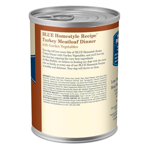 Blue Buffalo Homestyle Recipe Adult Wet Dog Food, Made with Natural Ingredients, Turkey Dinner With Garden Vegetables, 12.5-oz Can (Pack of 12) - Image 2