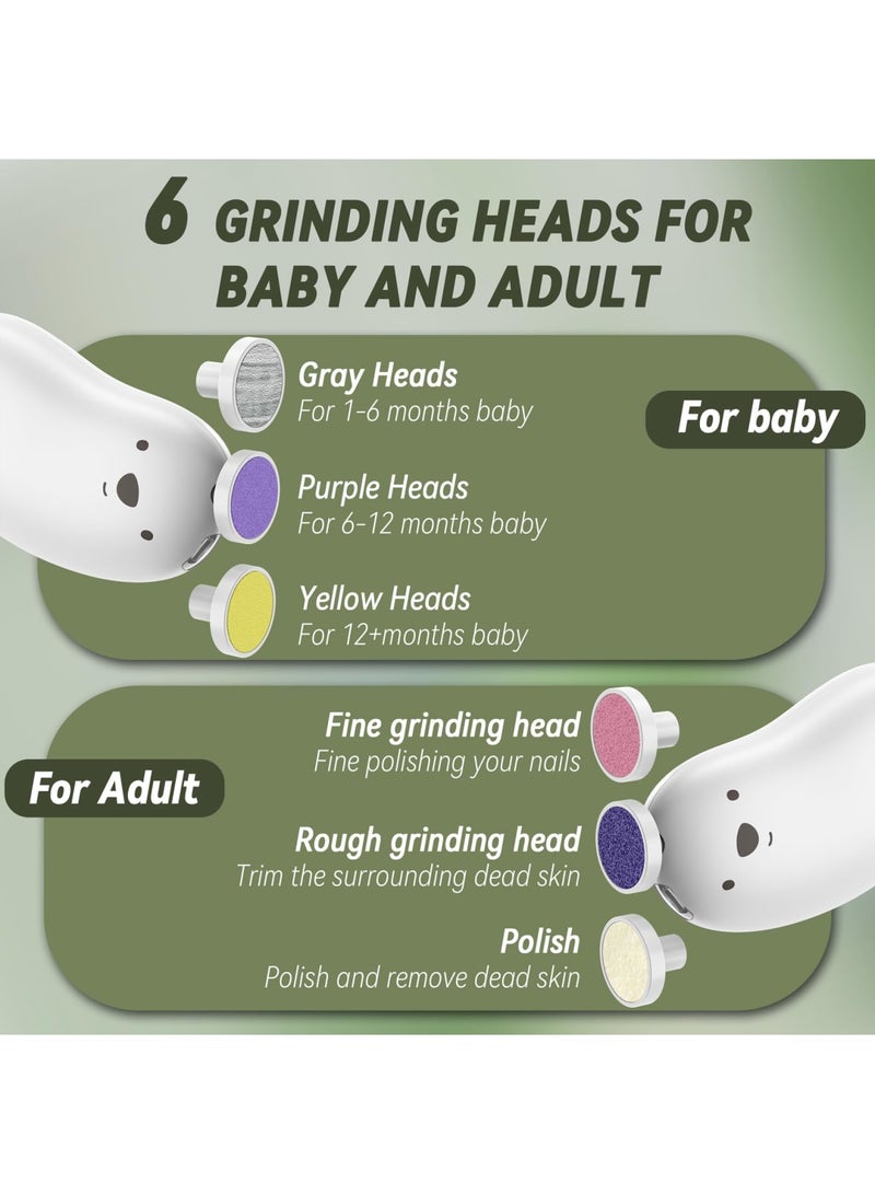 Barakah Baby Nail Trimmer Electric, Rechargeable Baby Nail Clippers with 6 Grinding Heads and LED Light, Safe Baby Nail File Set for Newborn Toddler Toes & Fingernails Polish, Trim Care, Ergonomic Grip - Image 2