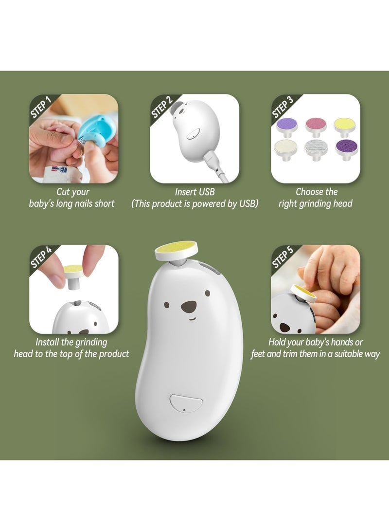 Barakah Baby Nail Trimmer Electric, Rechargeable Baby Nail Clippers with 6 Grinding Heads and LED Light, Safe Baby Nail File Set for Newborn Toddler Toes & Fingernails Polish, Trim Care, Ergonomic Grip - Image 3