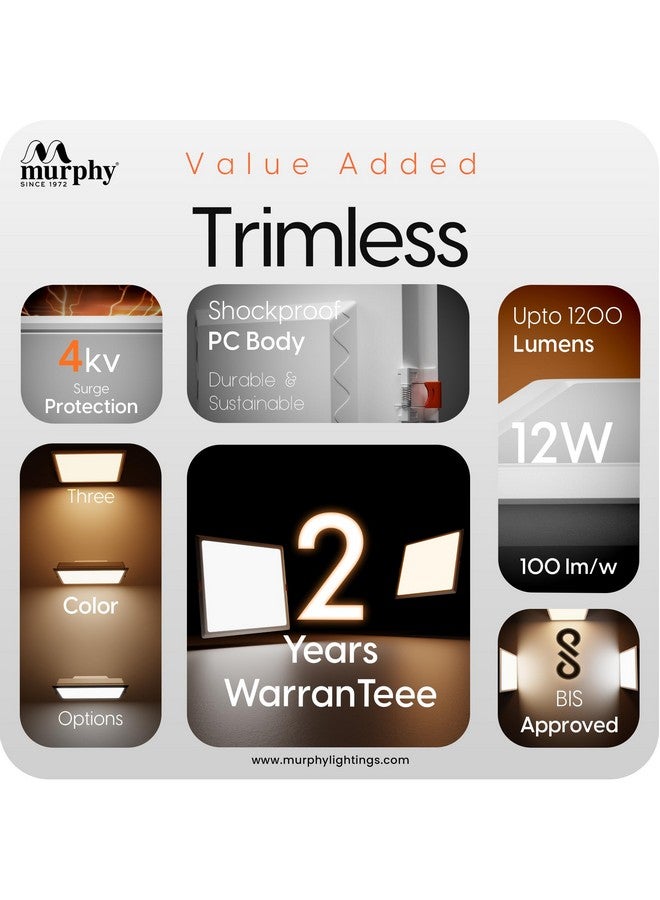 Murphy Trimless Square LED Panel Light - 12W Natural White | Glare-Free, Recessed Ceiling Downlight for Home & Commercial - Pack of 10 - Image 3
