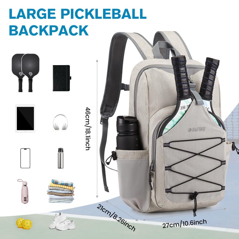G4Free Lightweight Pickleball Bag, Pickleball Backpack for Women and Men, Adjustable Padel Bag, Fits 2 to 4 Paddles, Shoulder Daypack for Sports, Ivory White, Backpack - Image 5