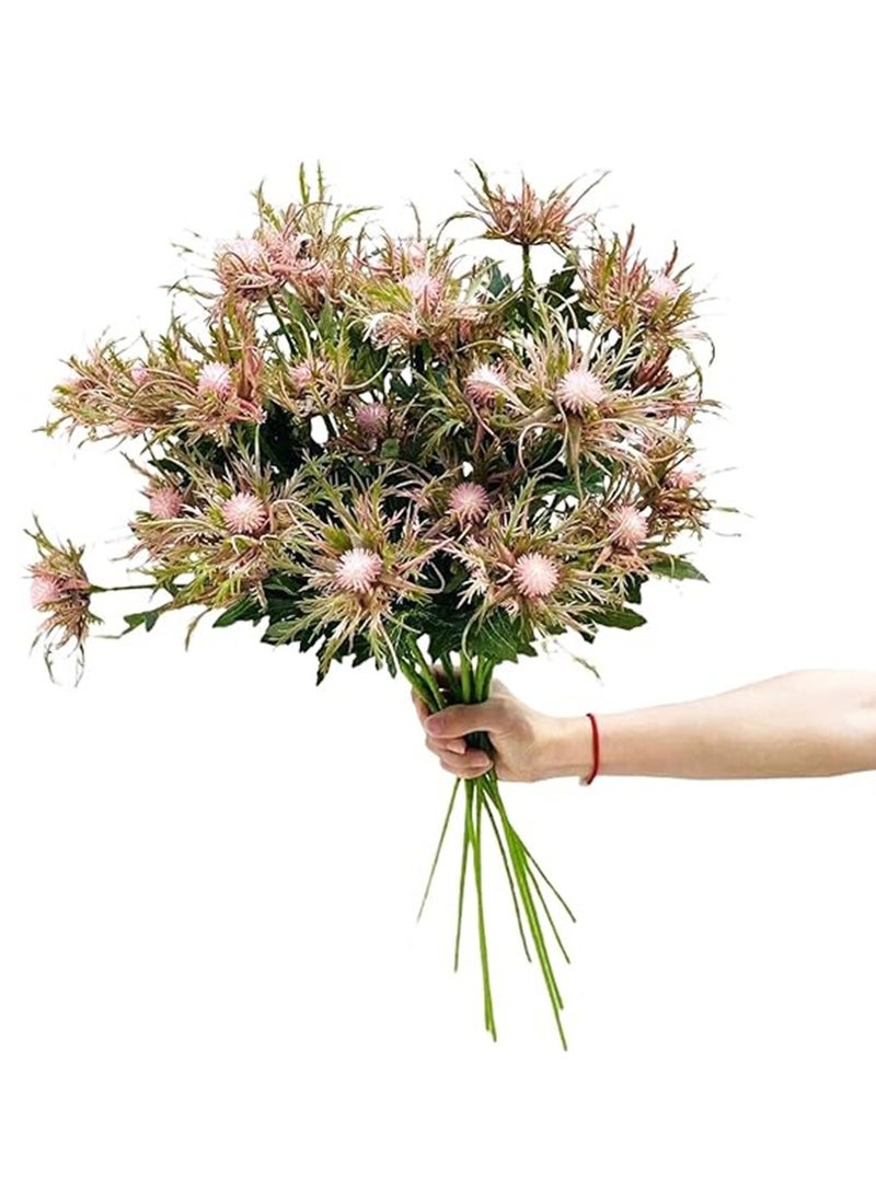 SYOSI Artificial Thistle Flowers Bouquet, Silk Fake Flower Plants for Home Decor, Garden Wedding, Office, Prom Party, Nursery Decor, 5 Branch Artificial Thistle Flowers Bouquet - Image 1