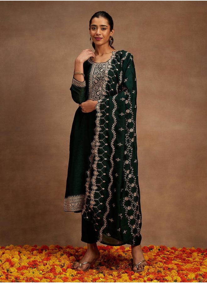 Libas - Embroidered Kurta and Mid Rise Trouser with Dupatta Set by Styli - Image 1
