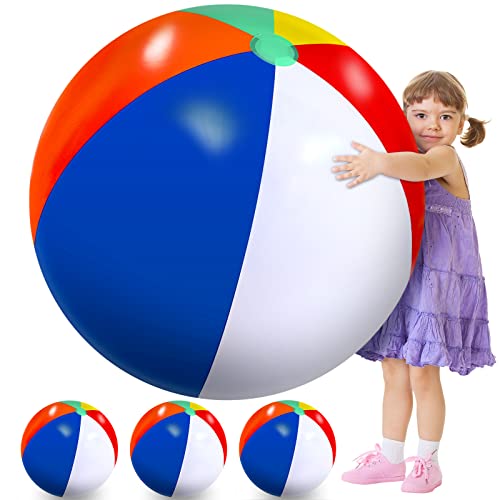 Supervitae 27 Inch Rainbow Beach Balls Giant Inflatable Large Pool Beach Balls Inflatable Swimming Pool Toys for Summer Water Games4 Pcs - Image 1