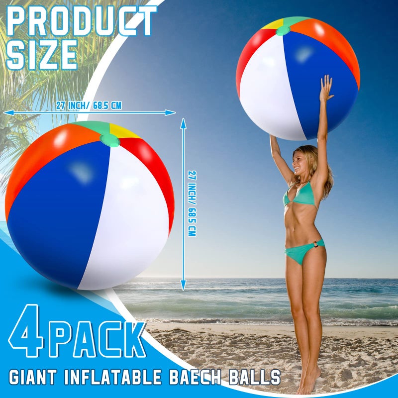 Supervitae 27 Inch Rainbow Beach Balls Giant Inflatable Large Pool Beach Balls Inflatable Swimming Pool Toys for Summer Water Games4 Pcs - Image 3