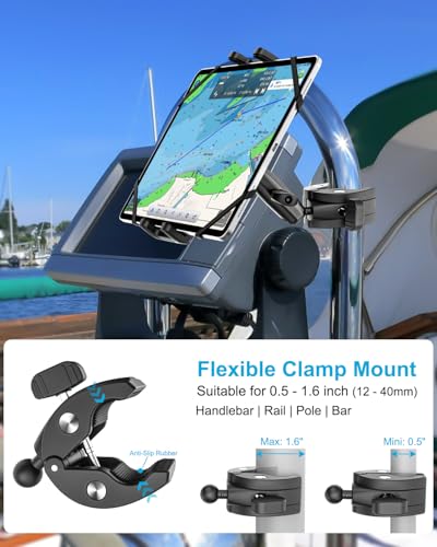 Dosvsi Boat Helm Tablet Mount Marine Rail Tablet Holder with Aluminum Arm 360 Adjustable Sailboat Pole Rod Handle Bar Clamp Mount for iPad Pro 13 129 11 Air Mini Galaxy Tab iPhone 413 Device - Image 3