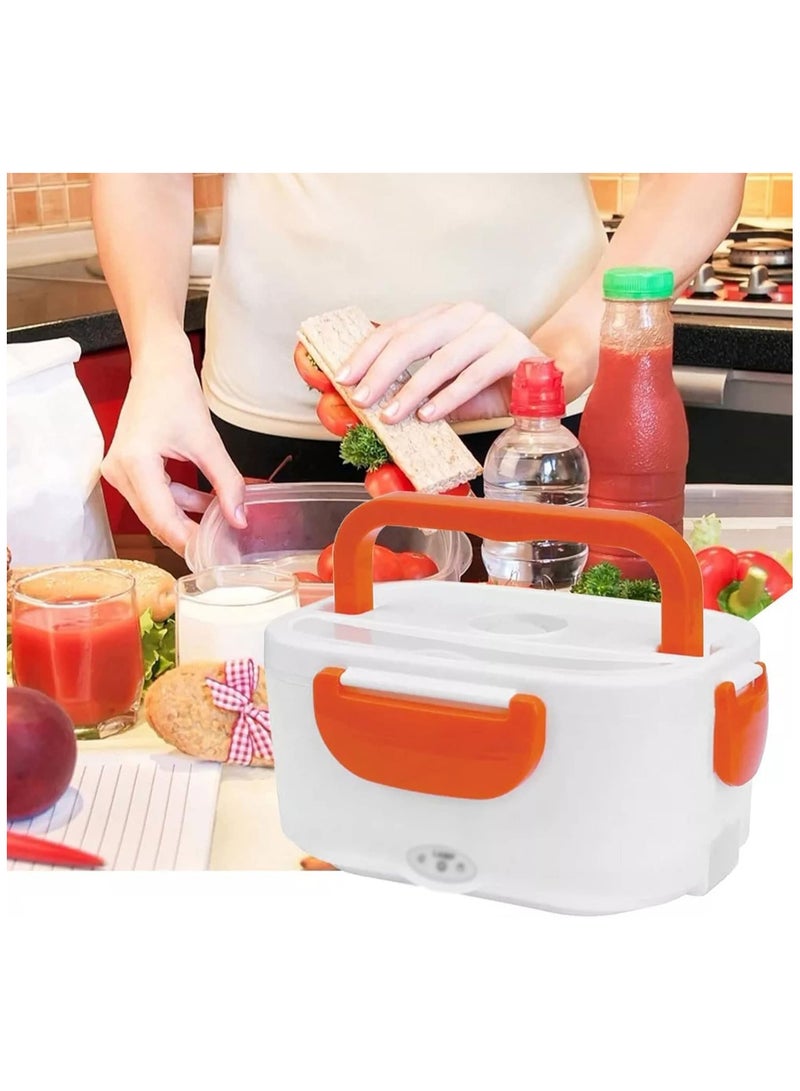 Lunch Box 2 in 1 Home Electric Heated Lunch Box Portable Bento Boxes Food Heater Rice Container Plug (Color : Orange) - Image 3