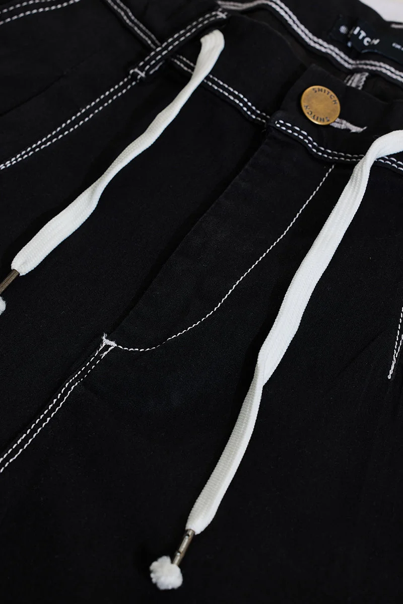 سنيتش Dark Jet Black Solid Tapered Casual Jeans