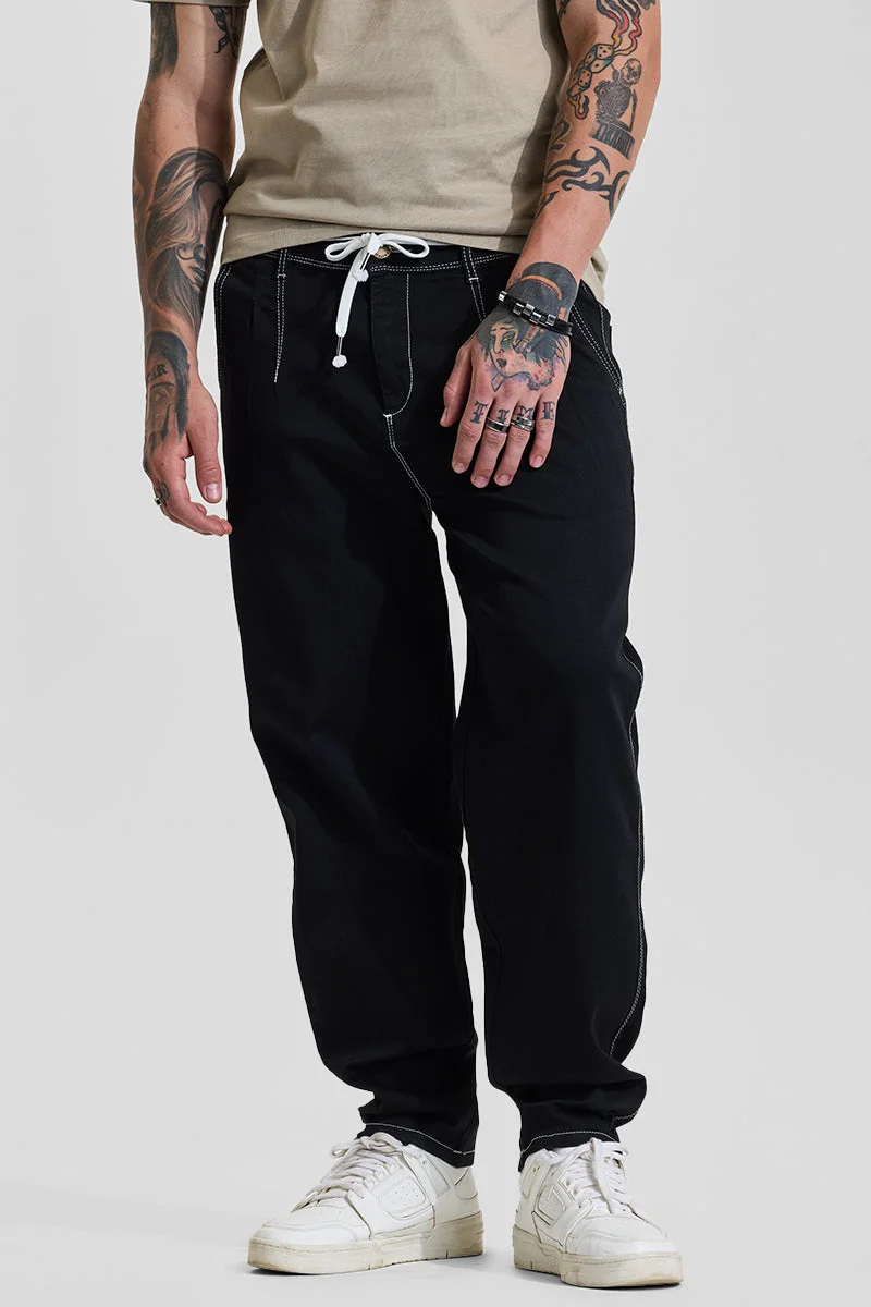 سنيتش Dark Jet Black Solid Tapered Casual Jeans